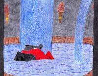 A Relaxing Swim - Colored Pencils And Paper Drawings - By Nathan Bartosek, Fantasy Drawing Artist