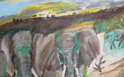 African Elephants - Setting Sun - Acrylic