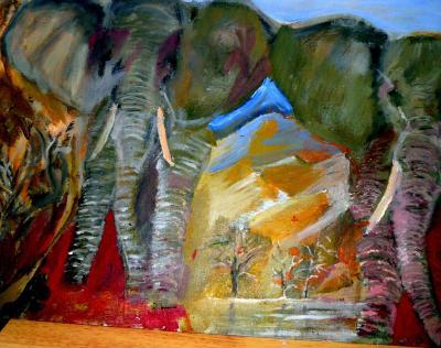 African Elephants - Framed - Acrylic