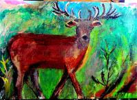Red Deer - Acrylic Paintings - By David Jarrett, Traditional Painting Artist