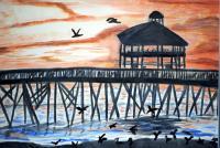 Sunset Over Folly - Watercolor Paintings - By John Klimczak, Abstact Landscape Painting Artist