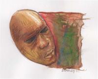 African Mask - Watercolor And Color Pencil Paintings - By George Stanley Jr, Abstract Painting Artist