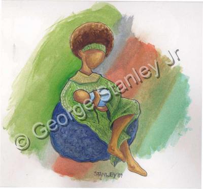 African Women - A Mothers Love - Watercolor And Color Pencil