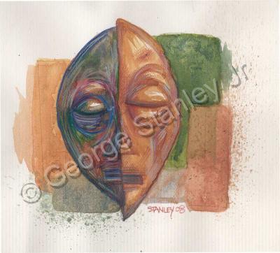 African Mask - Masks - Watercolor And Color Pencil