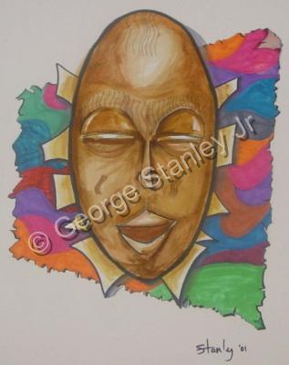 African Mask - Colors Of Africa - Watercolor And Markers