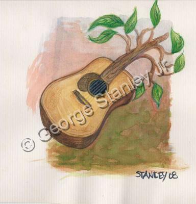 Rebirth - The Rebirth Of The Guitar - Watercolor And Color Pencil