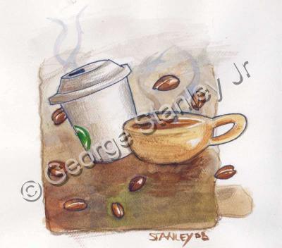 Rebirth - Cups Of Coffee - Watercolor And Color Pencil