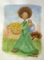 African Woman And Child During Sunset - Watercolor Mixed Media - By George Stanley Jr, Add New Artwork Style Mixed Media Artist