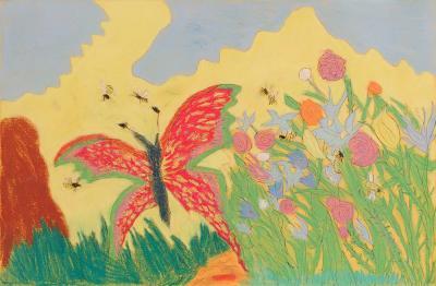 My Artworks - Butterfly And Flowers - Pastel Marker