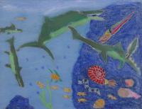 My Artworks - The Attack Ichtiosaurus - Pastel Marker
