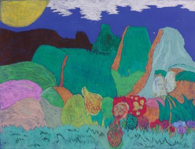 My Artworks - Mountains And Flowers - Pastel Marker