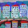 The Town - Gouashe On Paper Paintings - By Salih Habibnazarov, Gouashe On Paper Painting Artist