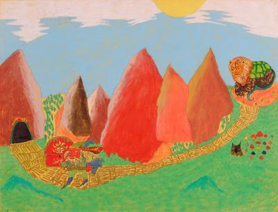 My Artworks - Dwelling Of The Gnome Urlic And Awful Monster Taraska - Pastel Marker Felt Pen On Pape