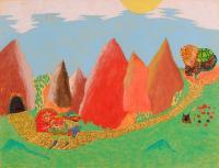 My Artworks - Dwelling Of The Gnome Urlic And Awful Monster Taraska - Pastel Marker Felt Pen On Pape