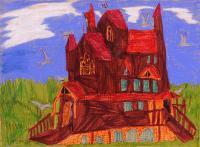 My Artworks - Haunted House - Pastel Marker Felt Pen On Pape