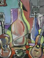 Cafe Guitar - Acrylic Paintings - By Art By Yoanrod, Abstract Painting Artist