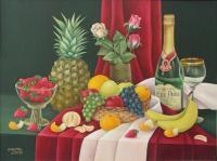 Still Life With Pineapple - Oil On Canvas Paintings - By Olga Levitas, Impressionism Painting Artist