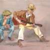 He Can Sure Play That Guitar - Watercolor Paintings - By Madelaine Boothby, Realism Painting Artist