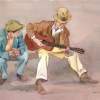 He Can Sure Play That Guitar - Watercolor Paintings - By Madelaine Boothby, Realism Painting Artist