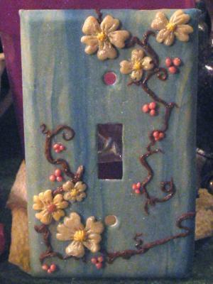 Switch Plates - Blue Floral Switch Plate - Polymer Clay Mostly