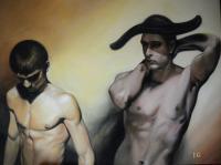 Couple Of Men - Oil On Canvas Paintings - By John Georgiadis, Realism Painting Artist