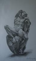 The Drunken Satyr Or The Barberini Faun - Pencil Chalk Paper Drawings - By John Georgiadis, Realism Drawing Artist