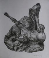Milo Of Croton - Pencil Chalk Paper Drawings - By John Georgiadis, Realism Drawing Artist