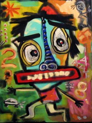 Neo  Expressionism - Biff Loses His Cell Phone - Acrylic