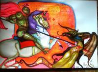 San Giorgio E Il Drago - Gouache Paintings - By Beatrice Feo Filangeri -Opere, Pop Barocco Painting Artist