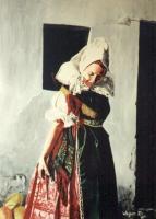 Realism - Traditional Dress Of Kapuvr - Acrylic On Wood Board