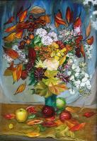 Autumn Flowers - Glass Oil Paintings - By Natalia Dobrovolska, Painting On The Glass Painting Artist