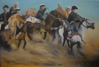 Buzkashi - Oil Painting Paintings - By Yaldash Parsa, Oil Painitngs Painting Artist