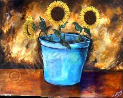 Mikes Art - Sunnies In A Blue Pot - Acrylic On Canvas