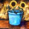 Sunnies In A Blue Pot - Acrylic On Canvas Paintings - By Mike Albury, Contempoary Painting Artist