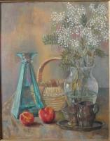 Still Life With Red Peaches - Oil On Canvas Paintings - By Claudia Bogdan-Bota, Representational Painting Artist