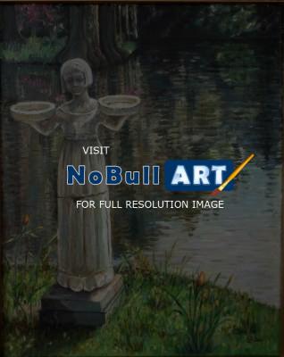 Images - Statue By The Pond - Oil On Canvas
