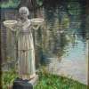Statue By The Pond - Oil On Canvas Paintings - By Claudia Bogdan-Bota, Representational Painting Artist