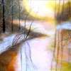 Icy Golden Dawn On The Creek - Acrylic On Gallery Canvas Paintings - By Marie-Line Vasseur, Realism Painting Artist