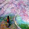 Under The Cherry Blossom - Acrylic On Gallery Canvas Paintings - By Marie-Line Vasseur, Impressionism Painting Artist