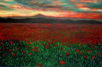 Poppies Fields In Tibet - Acrylic On Gallery Canvas Paintings - By Marie-Line Vasseur, Impressionism Painting Artist