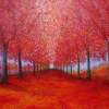 Red Maples Alley - Acrylic On Gallery Canvas Paintings - By Marie-Line Vasseur, Impressionism Painting Artist