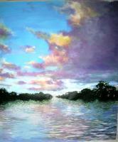 A Mauve Day - Acrylic On Gallery Canvas Paintings - By Marie-Line Vasseur, Pointillism Painting Artist