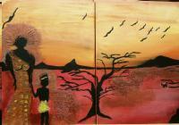 African Lady  Child - Acrylics Paintings - By Coco Original Artwork, Impressionist Painting Artist