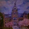 Town Hall Vinton - Mixed Media Paintings - By Michael Tracy, Impressionism Painting Artist