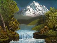 Mountain Waterfall - Oil On Stretched Canvas Paintings - By Bradley Robertson, Landscape Painting Artist