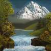 Mountain Waterfall - Oil On Stretched Canvas Paintings - By Bradley Robertson, Landscape Painting Artist