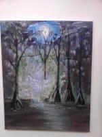 Moonlight In The Swamp - Acrylic Paintings - By Mary Fitzgerald, Acrylic Painting Artist