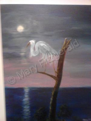 Animals Birds - Moonlight Over The Lake - Acrylic