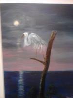 Animals Birds - Moonlight Over The Lake - Acrylic