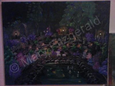 Landscapes - Fish Pond At Night - Acrylic